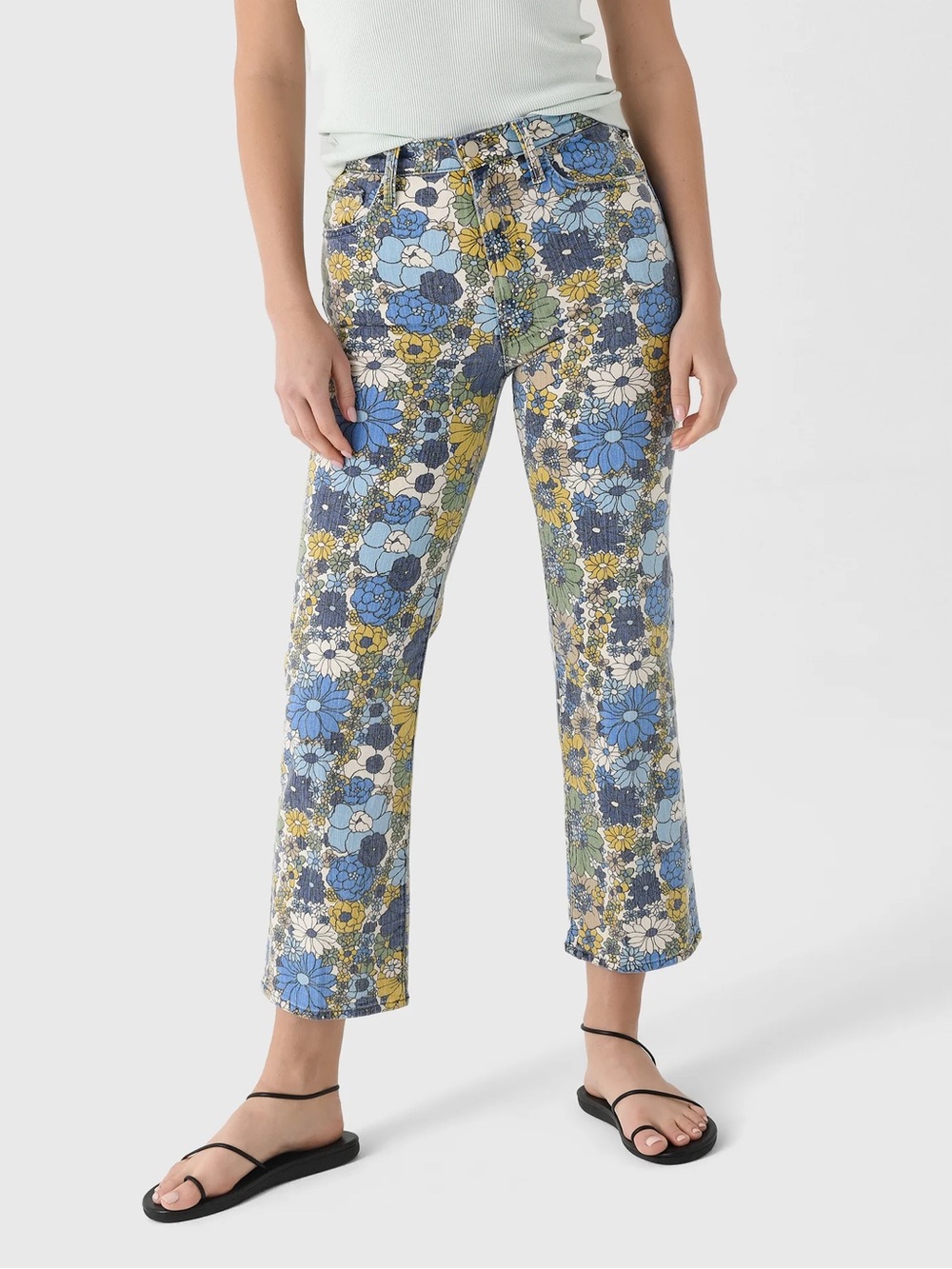 MOTHER Superior NWT The Rambler Zip Ankle Jean Dirtbike Flowers Blue Size 24